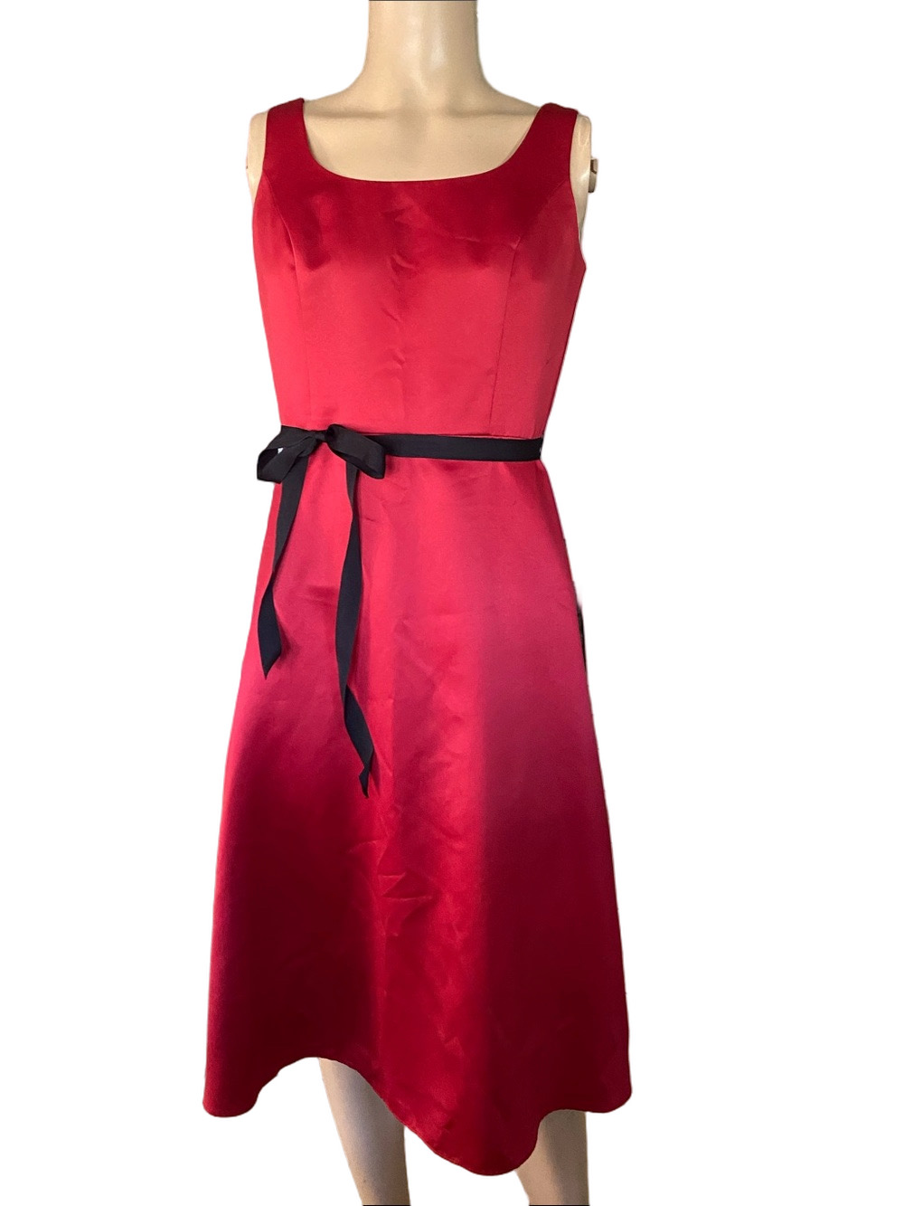 Coldwater Creek Red Sleeveless Midi Dress with Black Waist Tie